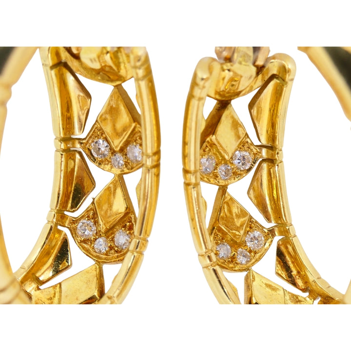 Cartier Hoop Earrings Diamond  18k Gold Triangular Pattern