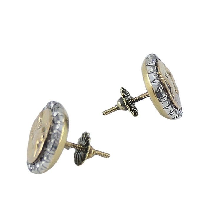 Antique 14k Rose Gold & Rose Cut Diamond Knight Stud Earrings Circa 1900s