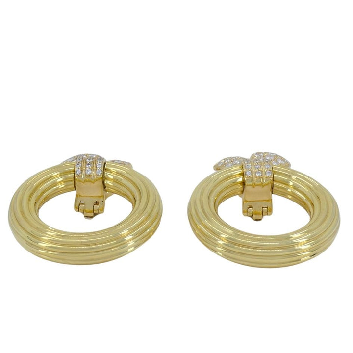 1994 Cartier 18k Gold Diamond Doorknocker Clip Earrings