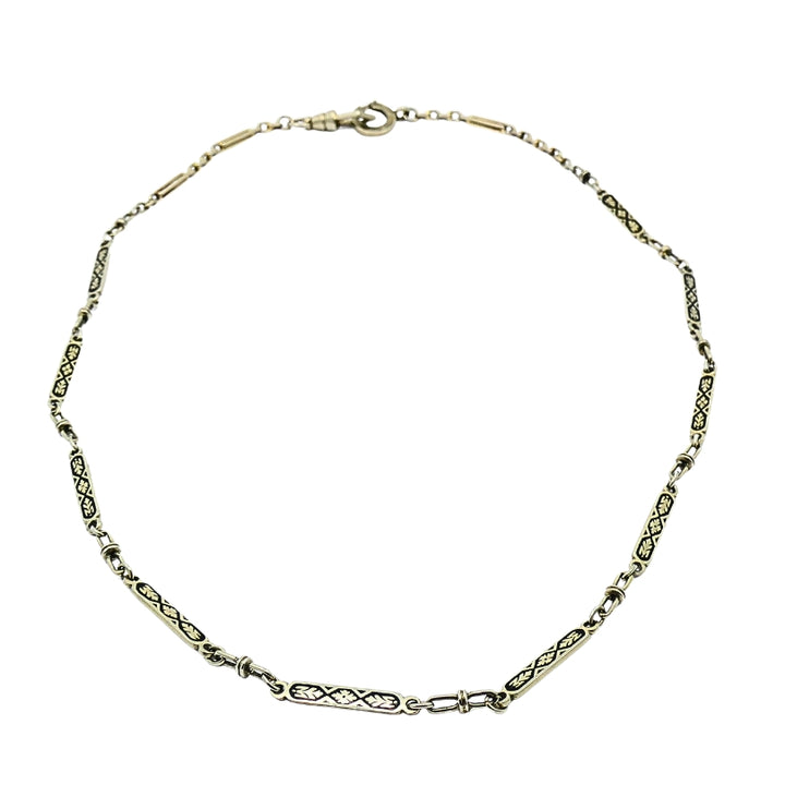 14k White Gold Chain Necklace Black Enamel