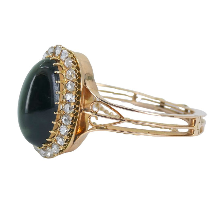 Antique Victorian Rose Gold Diamond Cat's Eye Clamper Bracelet