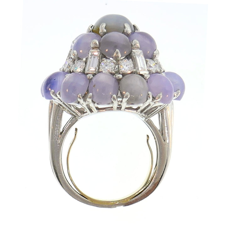 Vintage Oscar Heyman Star Sapphire Diamond Cluster Platinum Ring