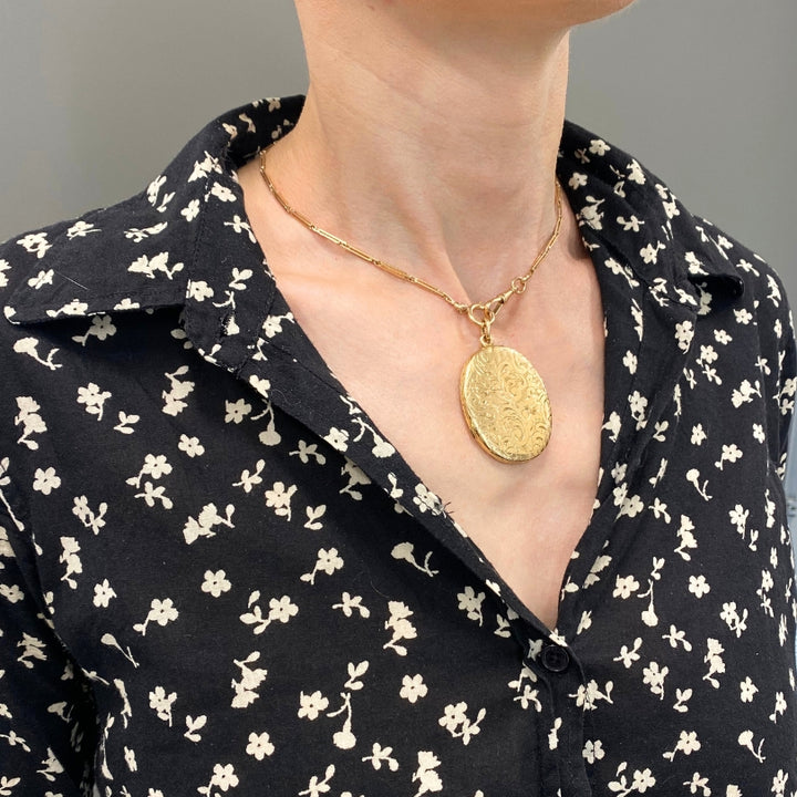 14k Gold Engraved Locket Pendant Gold Antique Watch Chain
