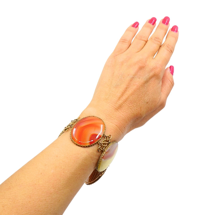 Antique A & J. Smith Aberdeen Scottish Agate 9k Gold Bracelet