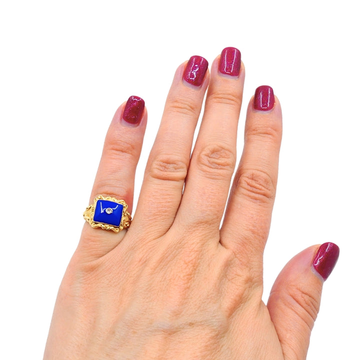 Georgian Lapis Lazuli Ring 18k Gold Diamond