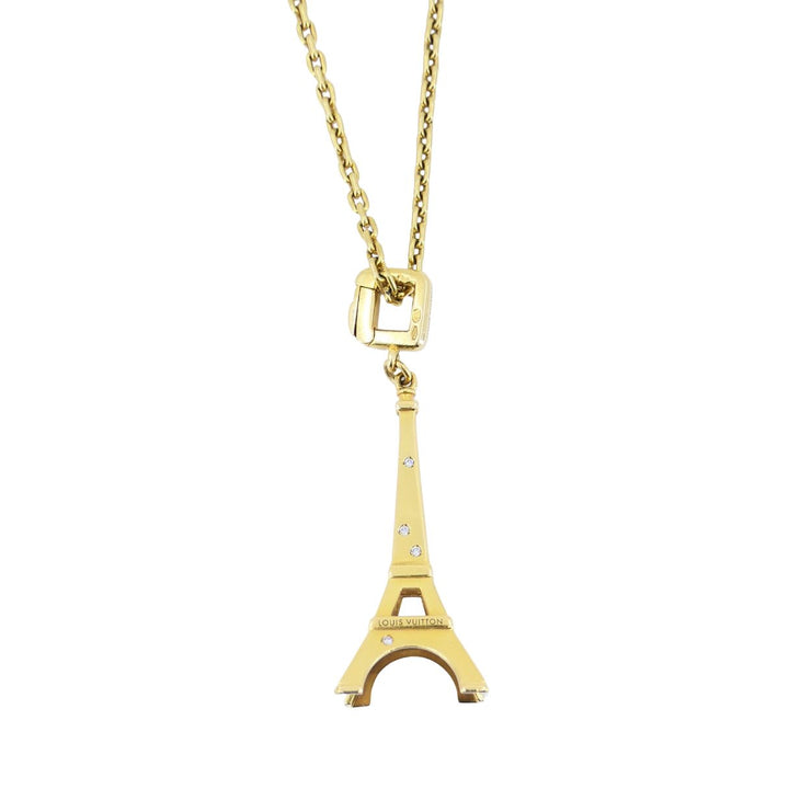 Louis Vuitton 18k Gold Diamond Eiffel Tower French Pendant Necklace
