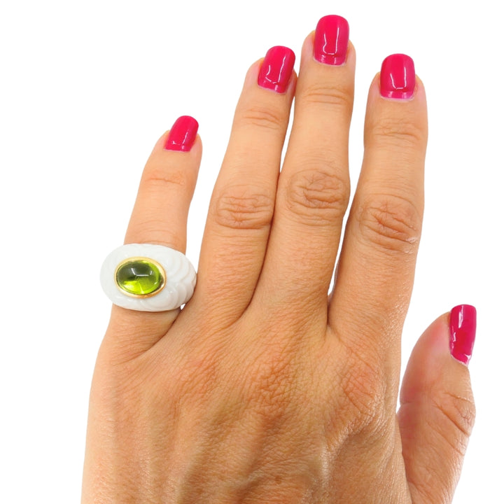 Bvlgari Bulgari Chandra Ring Porcelain Peridot 18k Gold