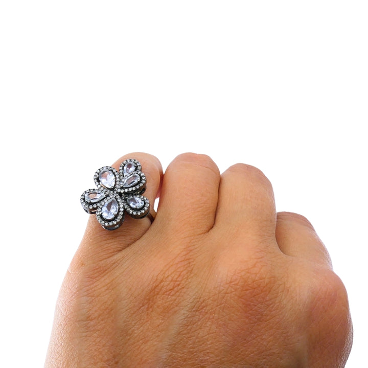 14k Gold  Diamond Floral Cocktail Ring