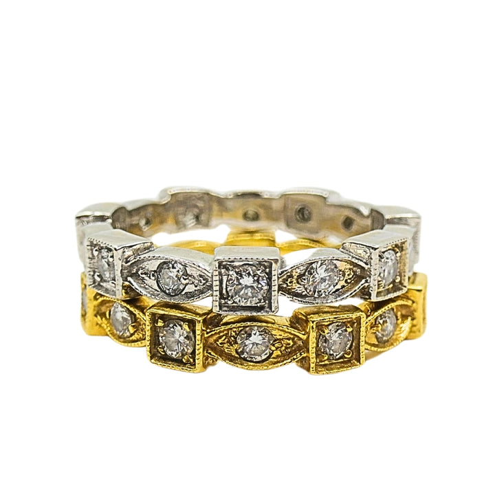 Pair of Eternity Rings White and Yellow Gold Diamond