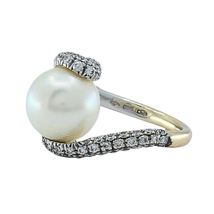 Mikimoto Pearl Gold Cocktail Ring, Diamond 18k White Gold