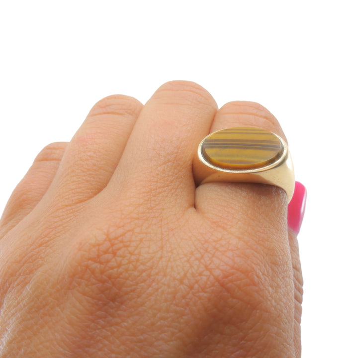Vintage Tiger’s Eye Oval Ring 10k Gold