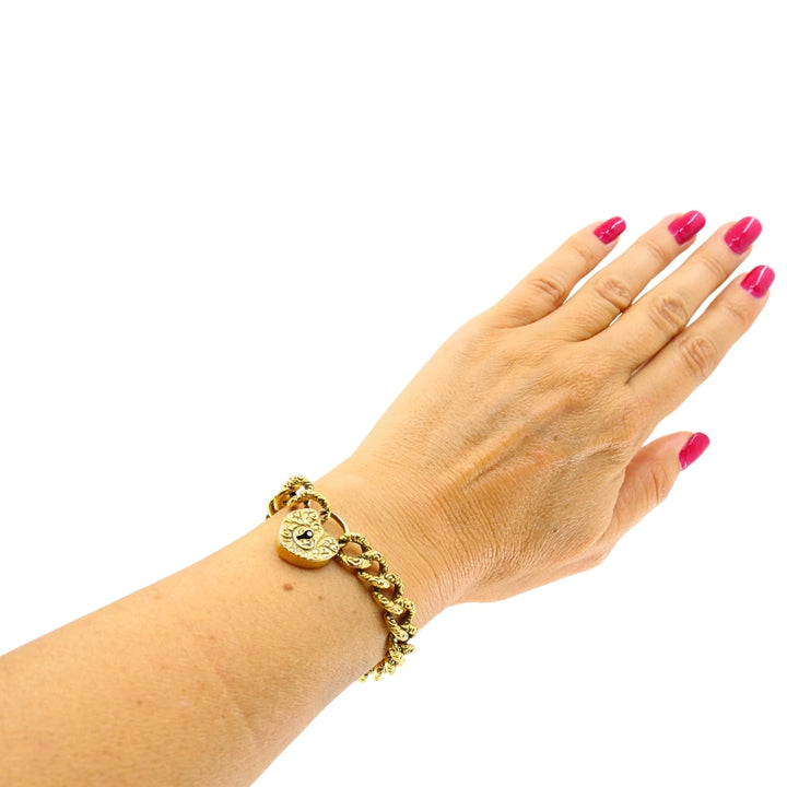 Vintage 14k Gold Heart Lock Link Bracelet