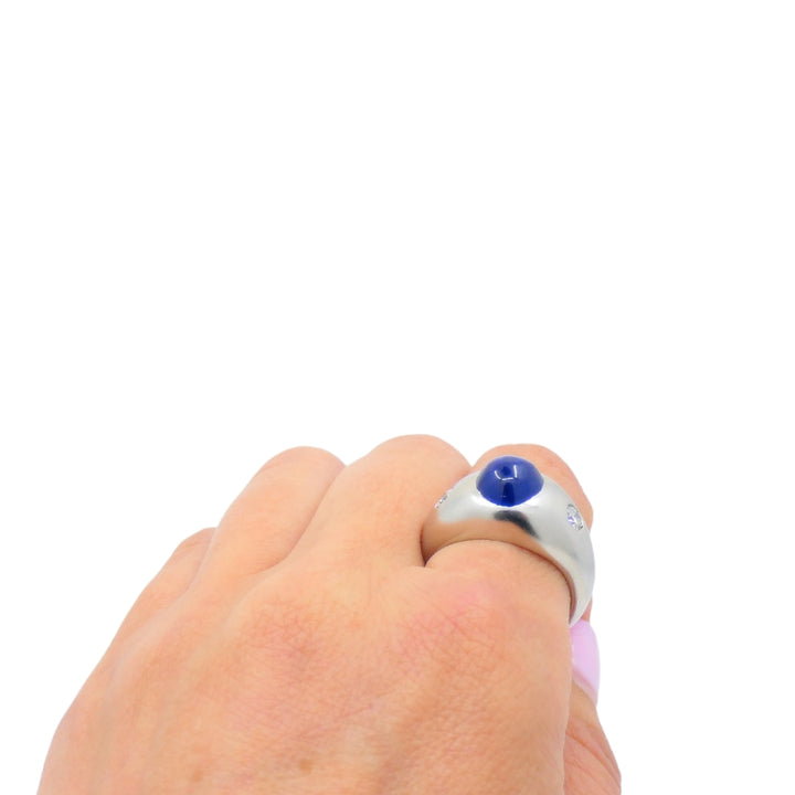 14k White Gold Cabochon Sapphire Diamond Ring