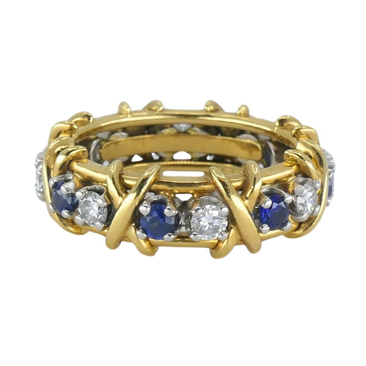 Vintage Schlumberger Tiffany & Co. 18k Gold Platinum Diamond Sapphire Eternity Ring sz 7