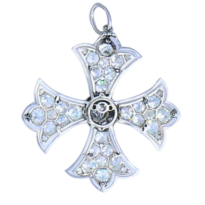 Art Deco Maltese Cross Platinum Pendant Old European Cut Diamonds Estate Jewelry