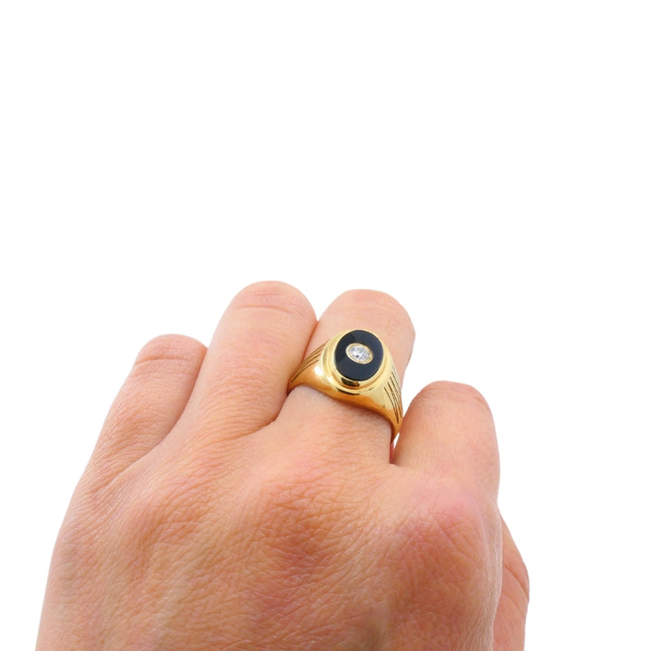 Vintage Onyx Diamond 14k Gold Signet Ring