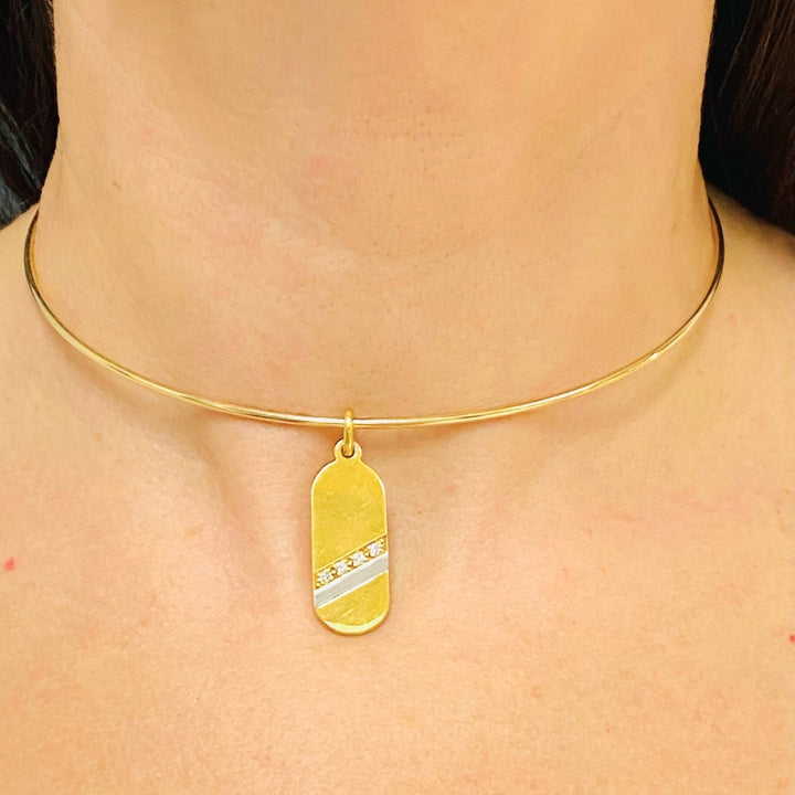 14k Gold Choker Necklace 18k Gold Diamond Pendant
