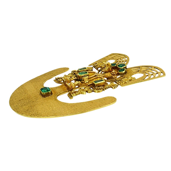 18k Gold Brooch/Pendant Emeralds Pre-Columbian Jewelry