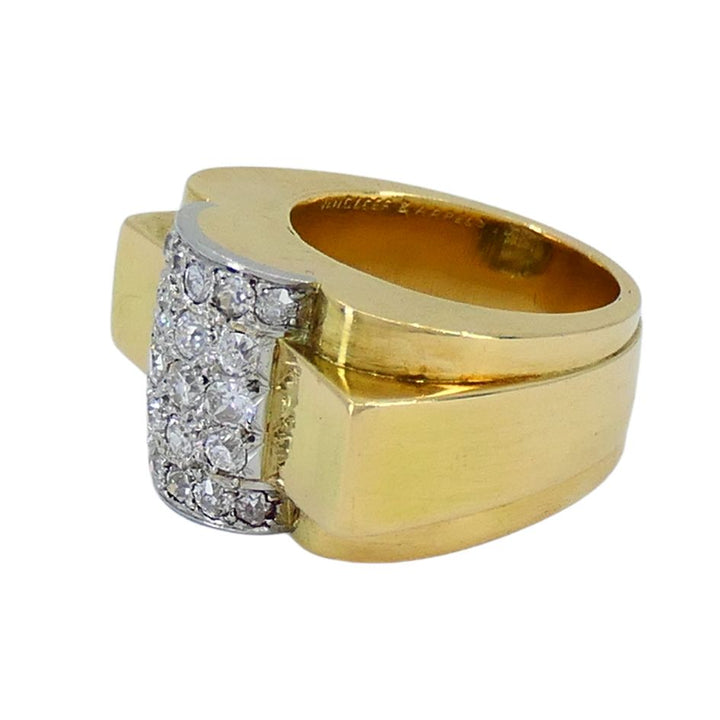 Retro Van Cleef & Arpels 18k Two-tone Gold Diamond Tank Ring