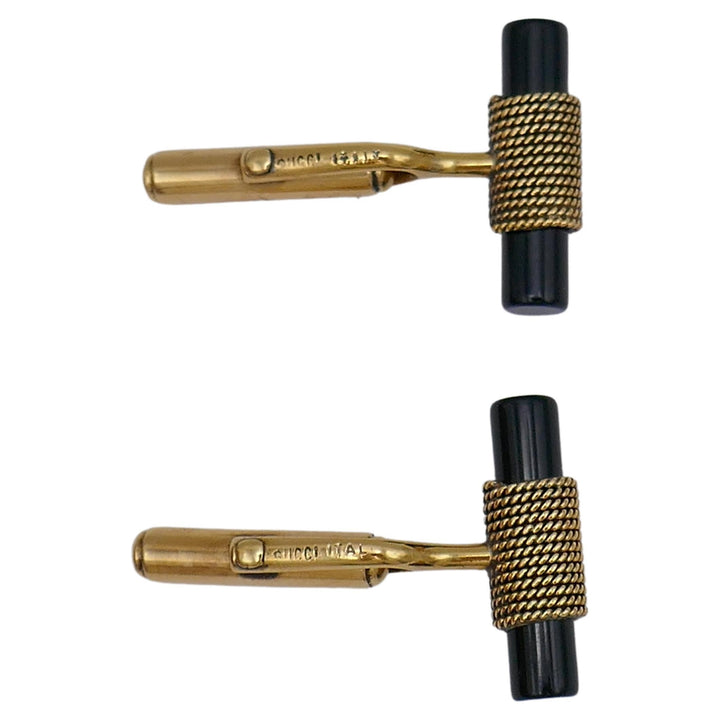 Vintage Gucci Cufflinks Gold Onyx