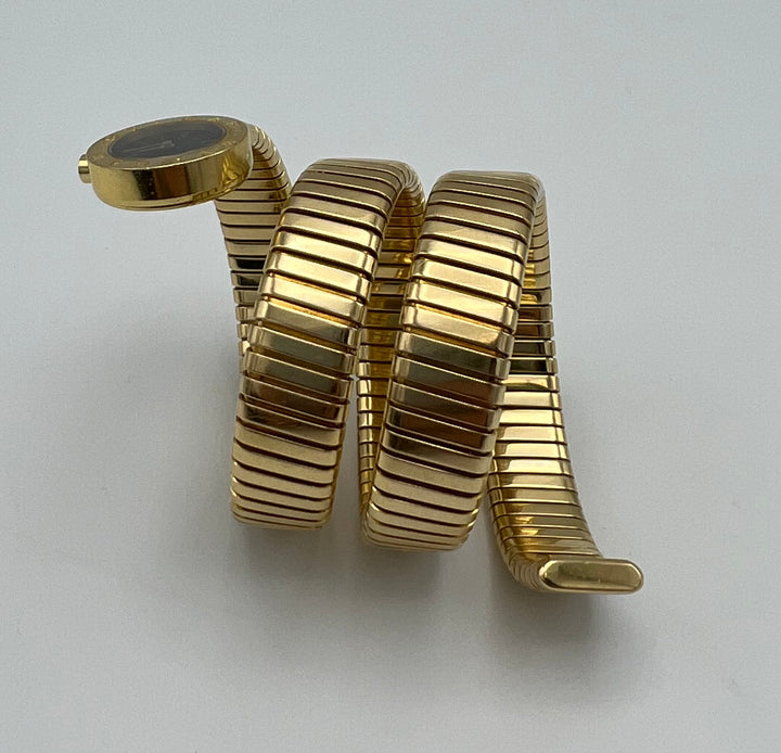 Vintage Bulgari Yellow Gold Black Dial Serpenti Tubogas Wrap Around Wristwatch