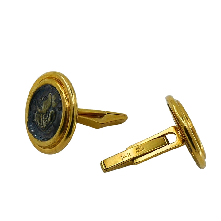 Vintage Cufflinks 14k Gold Ancient Coin Design Estate Jewelry