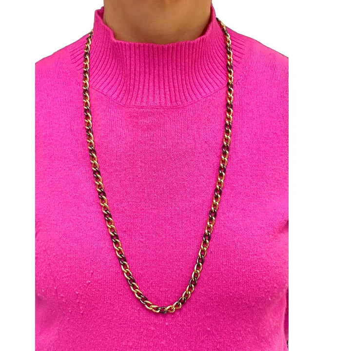 18k Gold Gunmetal Curb Link Chain Necklace