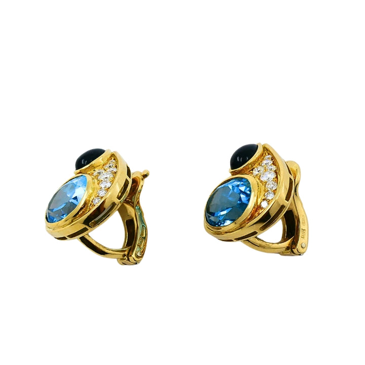 Marina B 18k Gold Topaz Onyx & Diamond Clip-On Earrings