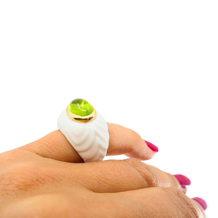 Bvlgari Bulgari Chandra Ring Porcelain Peridot 18k Gold