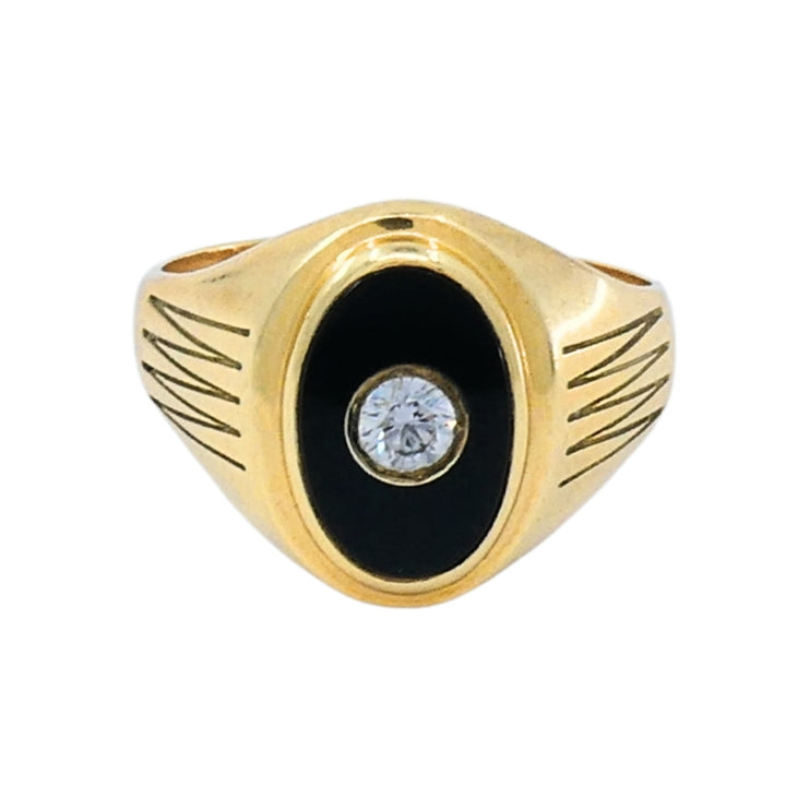 Vintage Onyx Diamond 14k Gold Signet Ring