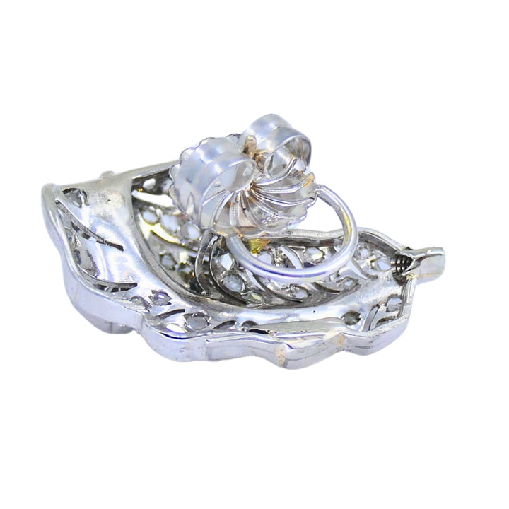 Art Deco Leaf Shaped Earrings Diamond Platinum Estate Jewelry
