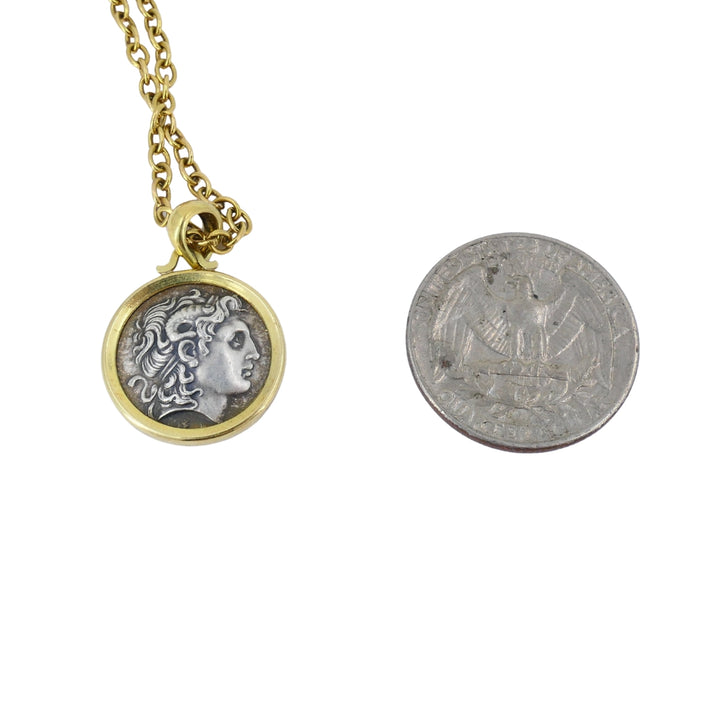 Alexander The Great Coin Charm 18k & 14k Gold Chain Necklace