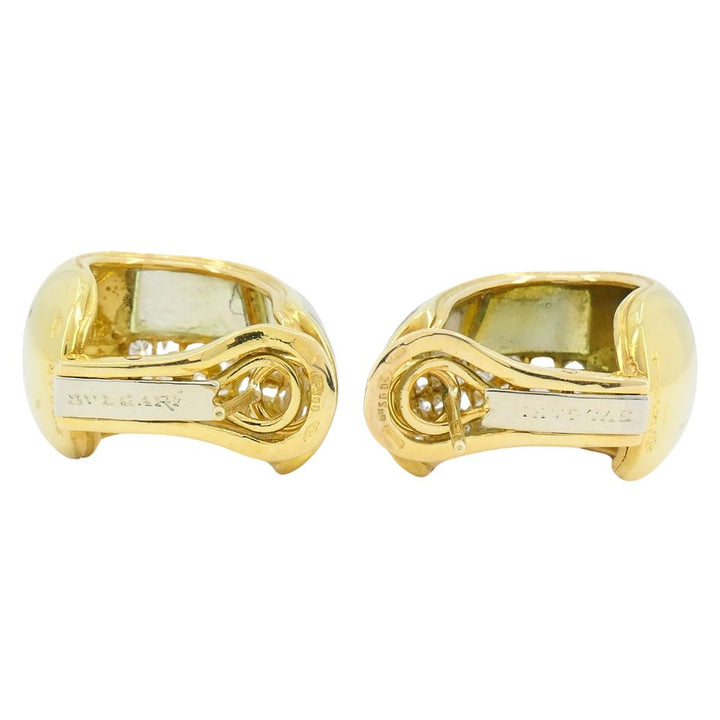 Vintage Bvlgari 18k Gold Diamond Mother of Pearl Hoop Earrings