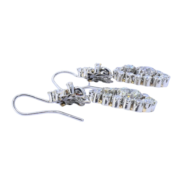 Art Deco Platinum Drop Earrings Old European Cushion Cut Diamonds Estate Jewelry