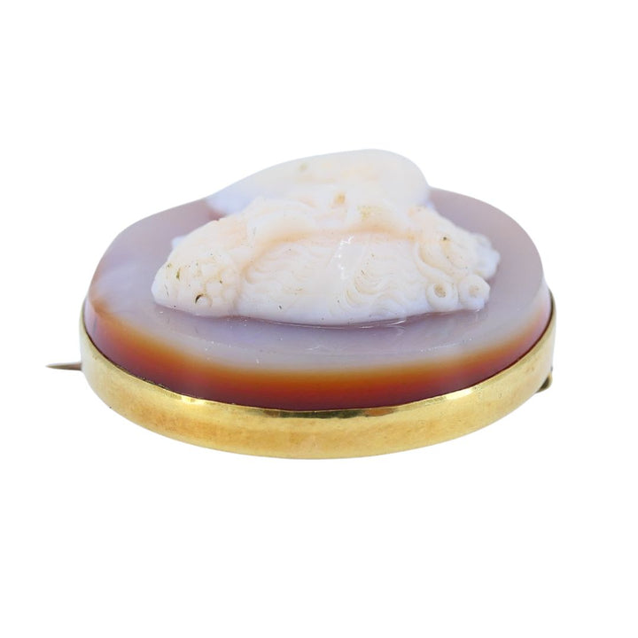 Antique 14K Gold Hardstone Agate Cameo Brooch