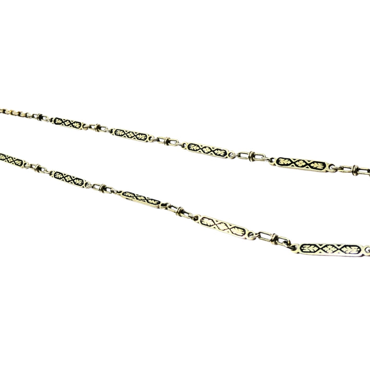 14k White Gold Chain Necklace Black Enamel