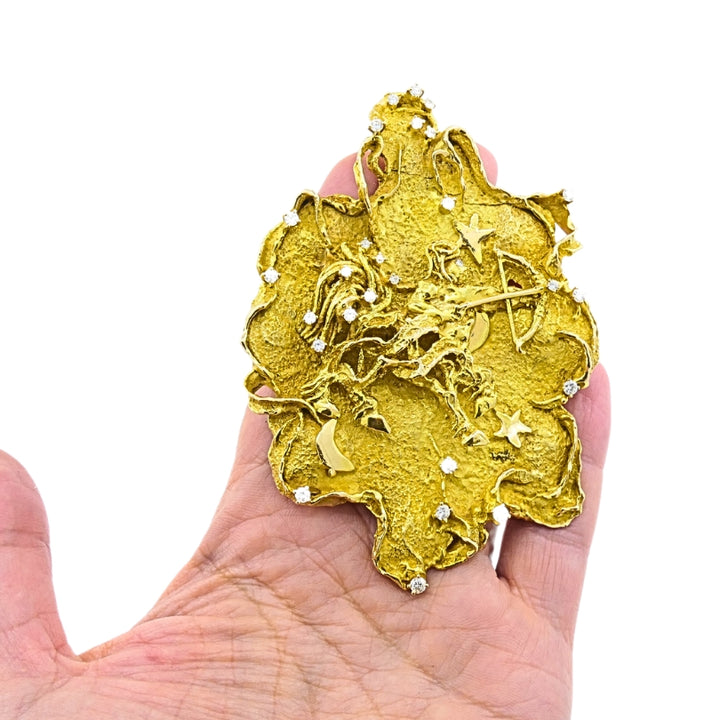 Zodiac Sign Necklace Sagittarius Brutalist Design 14k Gold Diamond