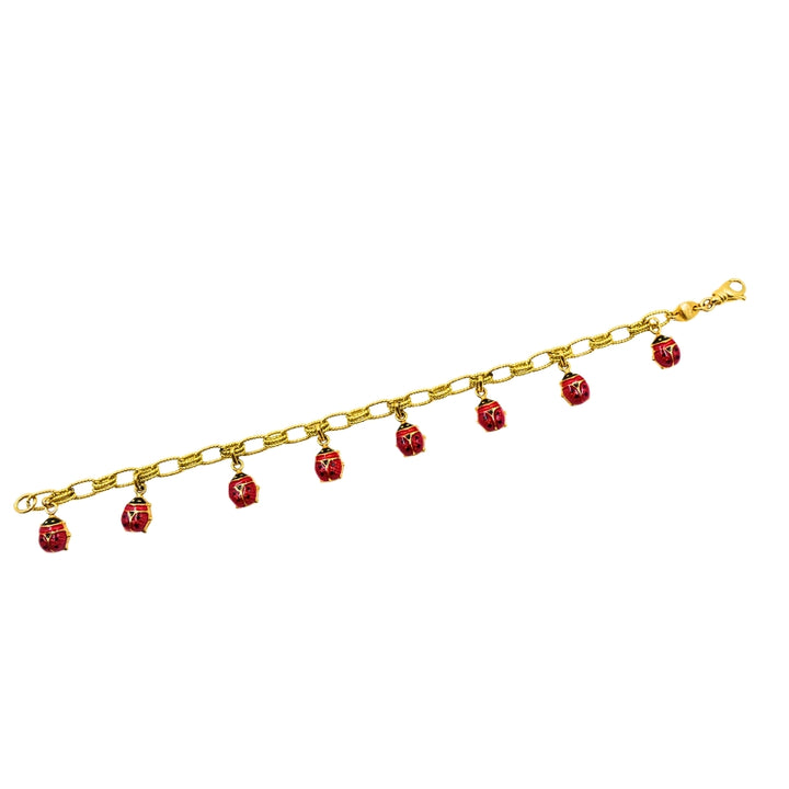 18k Gold Chain 14k Enamel Ladybug Charms Bracelet