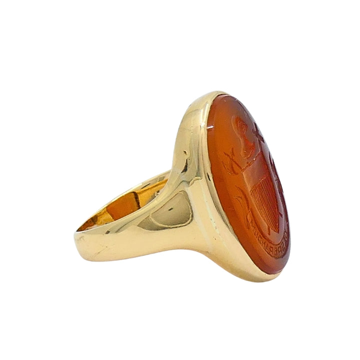 Antique Carnelian Intaglio 18k Gold Signet Ring