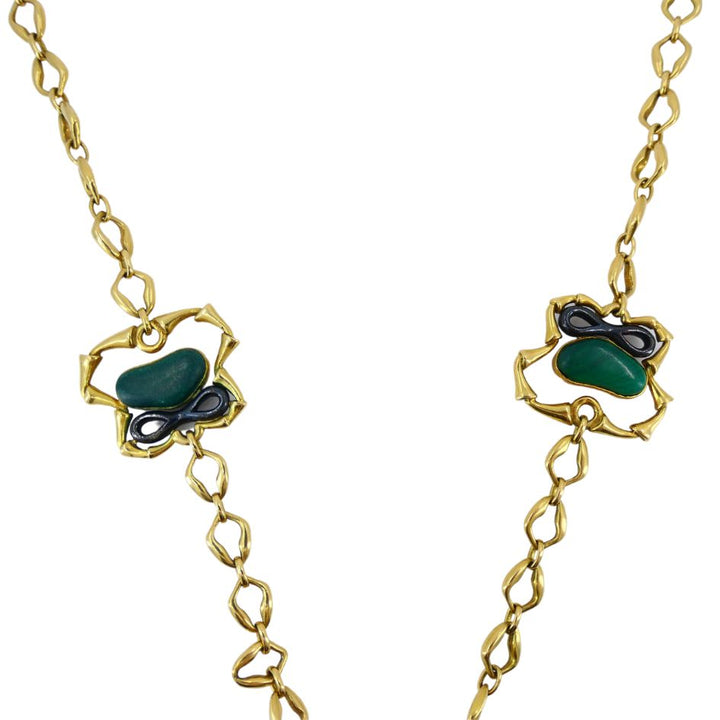 1970 Bvlgari 18k Yellow & Burnished Gold Malachite Jasper Necklace