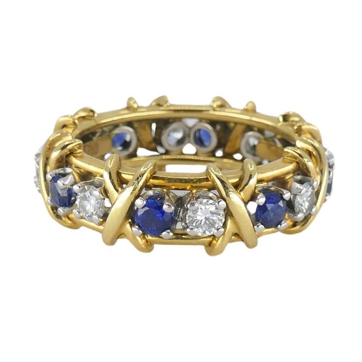 Vintage Schlumberger Tiffany & Co. 18k Gold Platinum Diamond Sapphire Eternity Ring sz 7