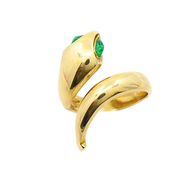 14k Gold Snake Pear-Cut Emerald Eyes Wrap Ring