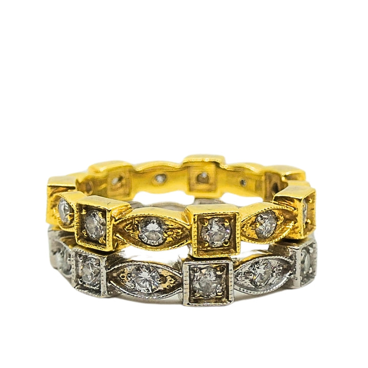 Pair of Eternity Rings White and Yellow Gold Diamond