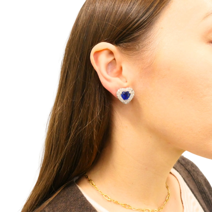 Vintage Heart Shaped Earrings Platinum Diamond Heart Cut Sapphire Estate Jewelry