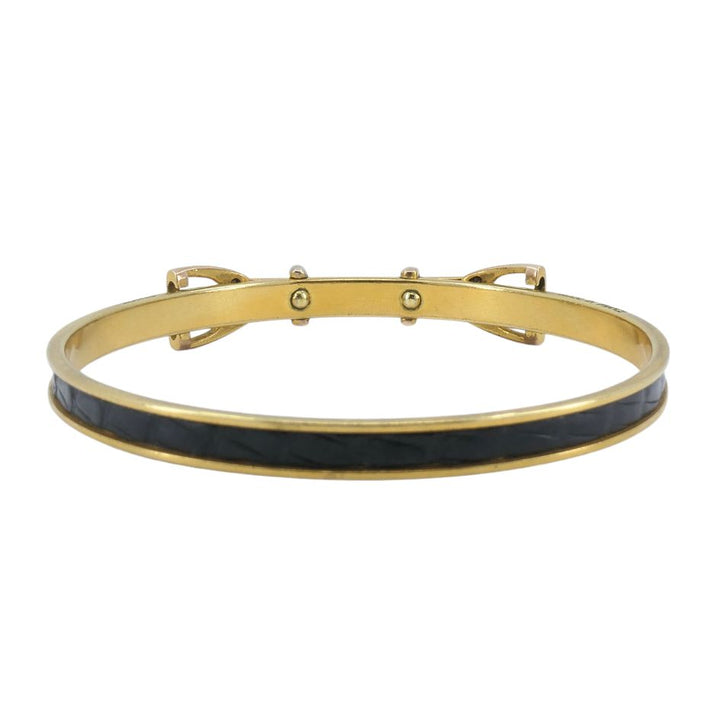 1980s Hermes Vermeil Leather Equestrian Bangle Bracelet