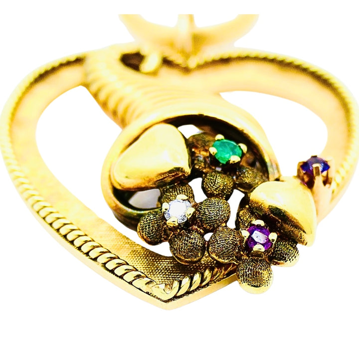 14k Gold Heart Pendant Cornucopia Design