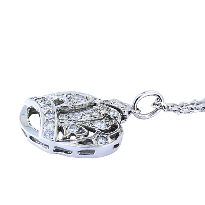 14k White Gold Diamond Crown Pendant Necklace