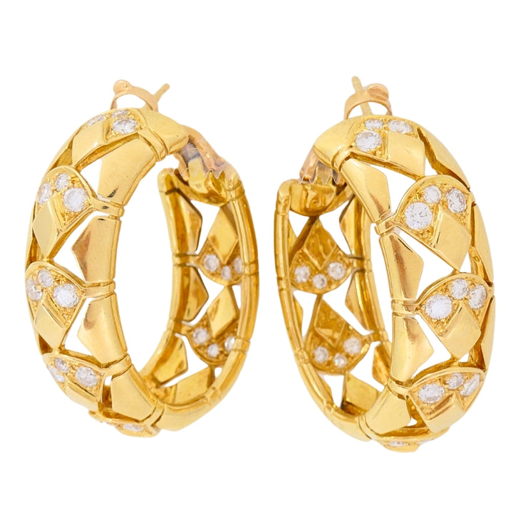 Cartier Hoop Earrings Diamond  18k Gold Triangular Pattern