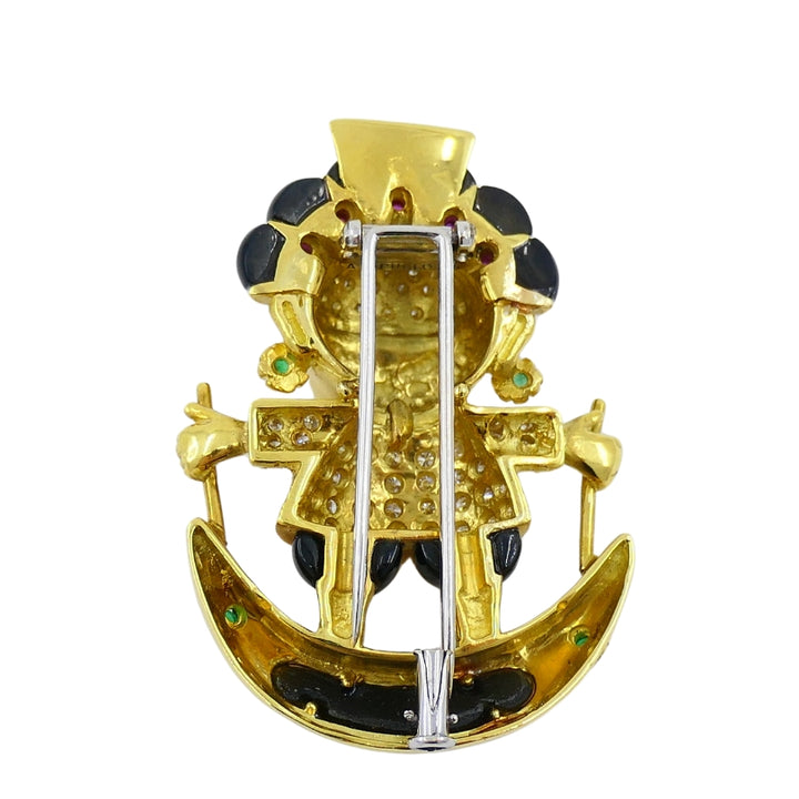 Aldo Cipullo Warrior Brooch 18k Gold Onyx Diamond Gemstones