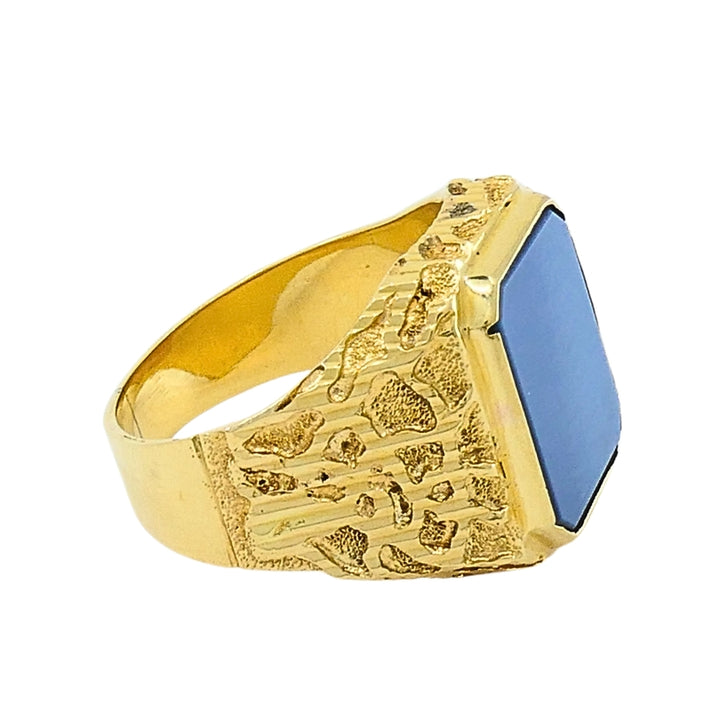 18k Gold Signet Ring Blue Agate Men’s Ring
